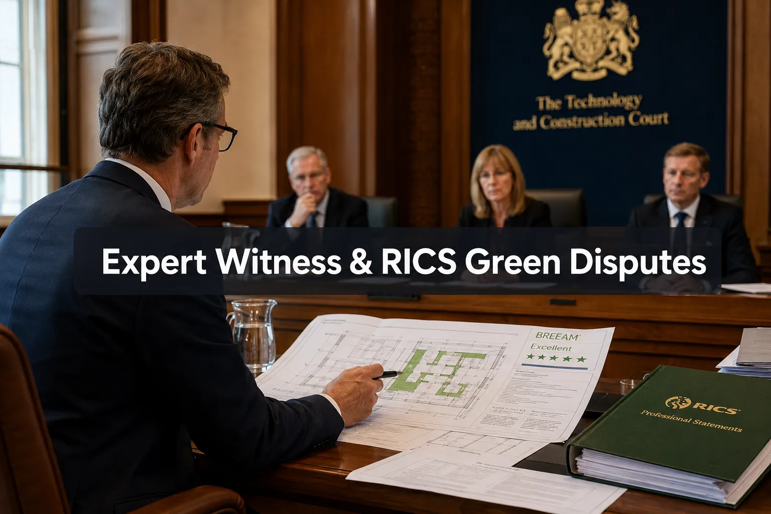 Professional () hero image with (≤42 chars): 'Expert Witness & RICS Green Disputes', crisp white on a dark semi-transparent