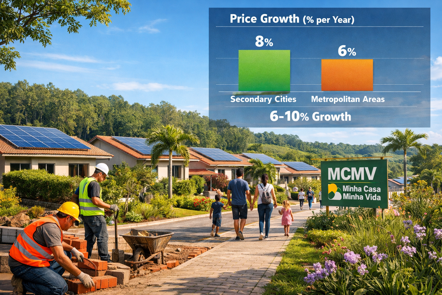 Street-level perspective of a modern eco-residence development near a protected environmental area in interior São Paulo
