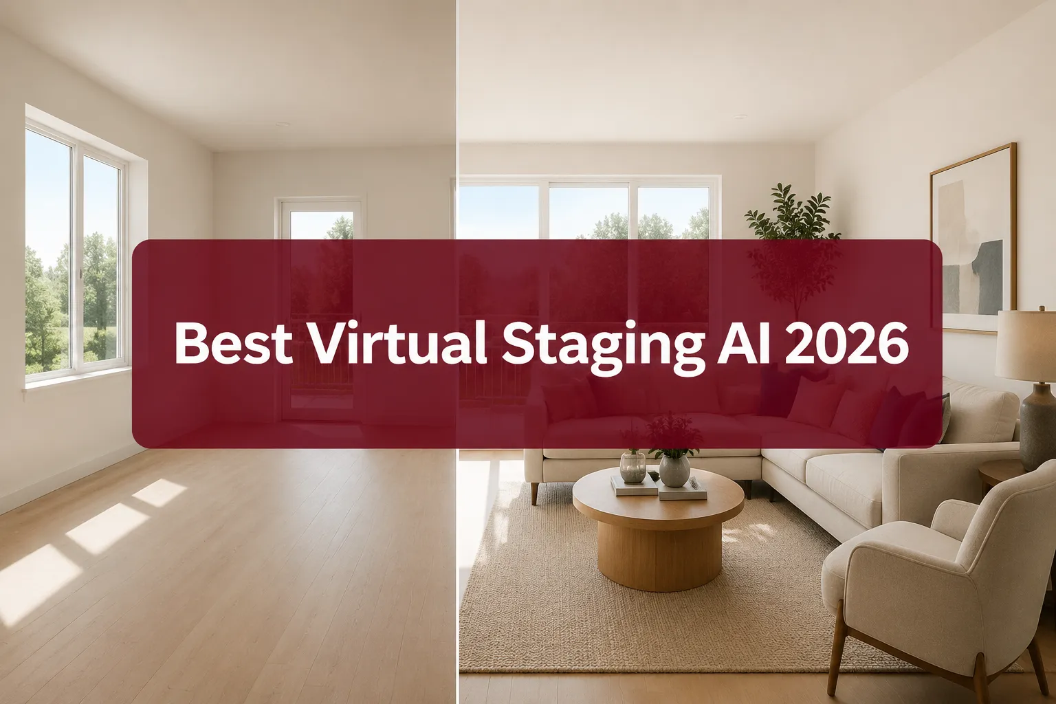 Professional () hero image with (≤42 chars): 'Best Virtual Staging AI 2026' in crisp white on a deep burgundy