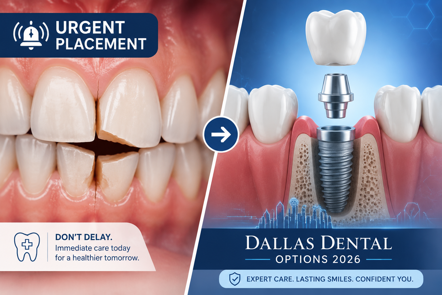 Detailed () image showing a split-screen visual. One side displays a fractured tooth with a noticeable gap, emphasizing the