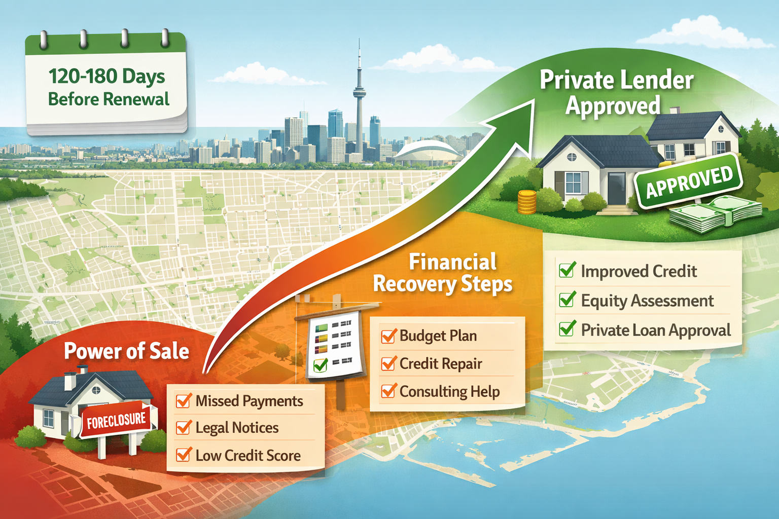 Dynamic infographic-style landscape image () showing a step-by-step roadmap for Toronto homeowners transitioning from