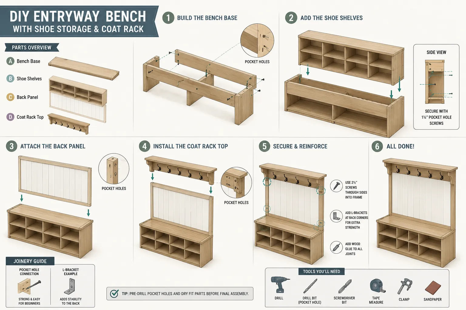 Building the DIY Entryway Bench with Shoe Storage and Coat Rack
