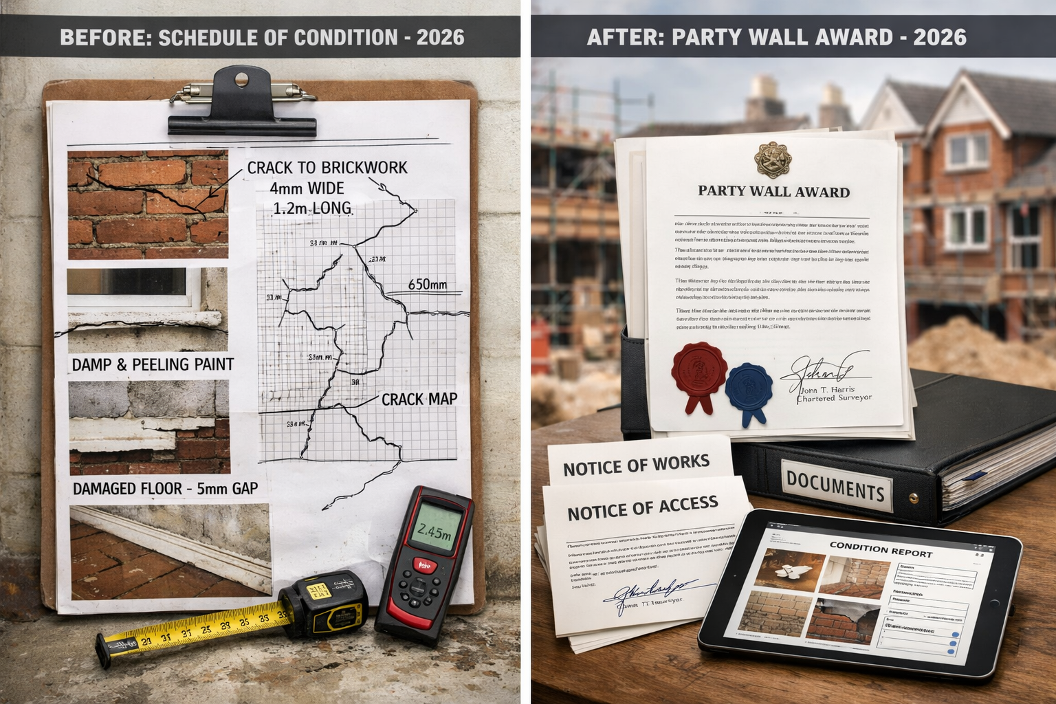 Professional () image showing before-and-after comparison of property condition documentation, left panel displaying