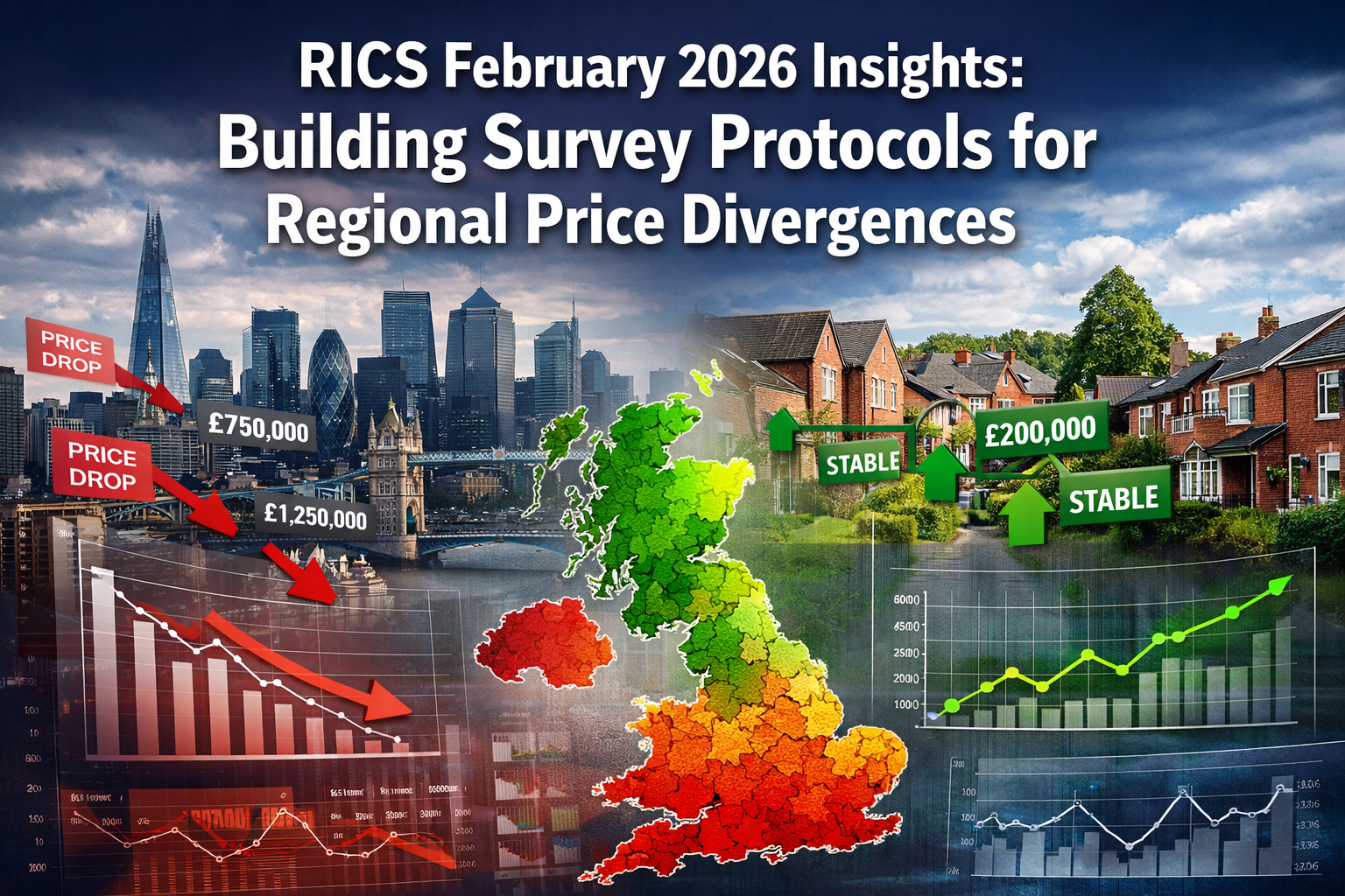 Professional () hero image featuring 'RICS February 2026 Insights: Building Survey Protocols for Regional Price Divergences'