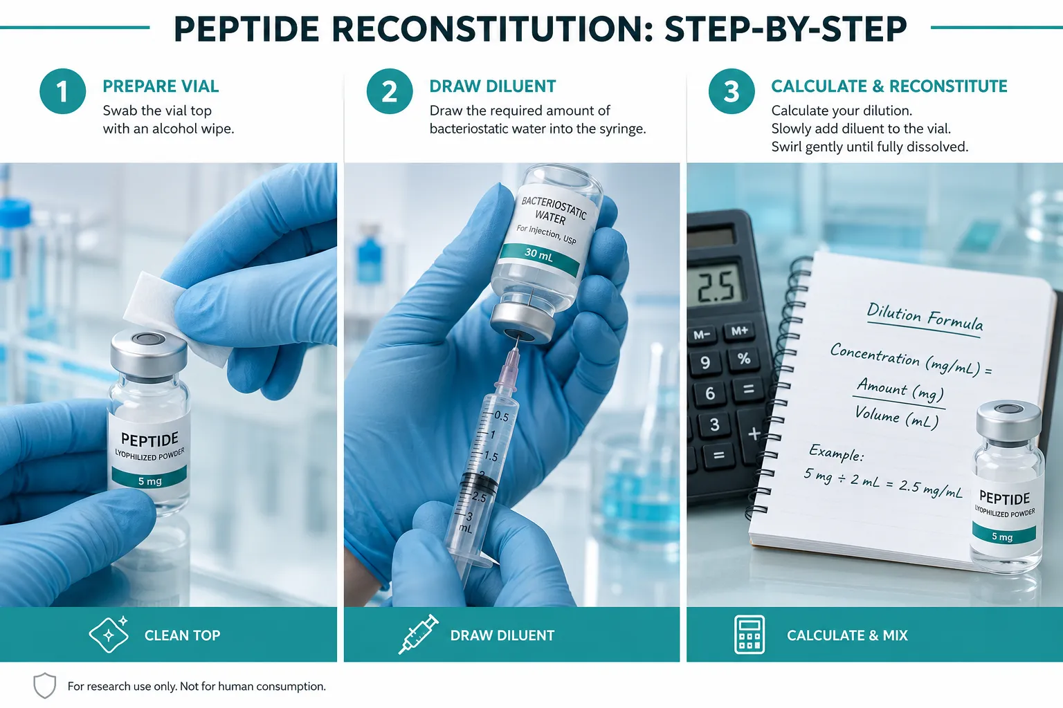 Dilution Tables for CJC‑1295, Ipamorelin, PT‑141, and BPC‑157
