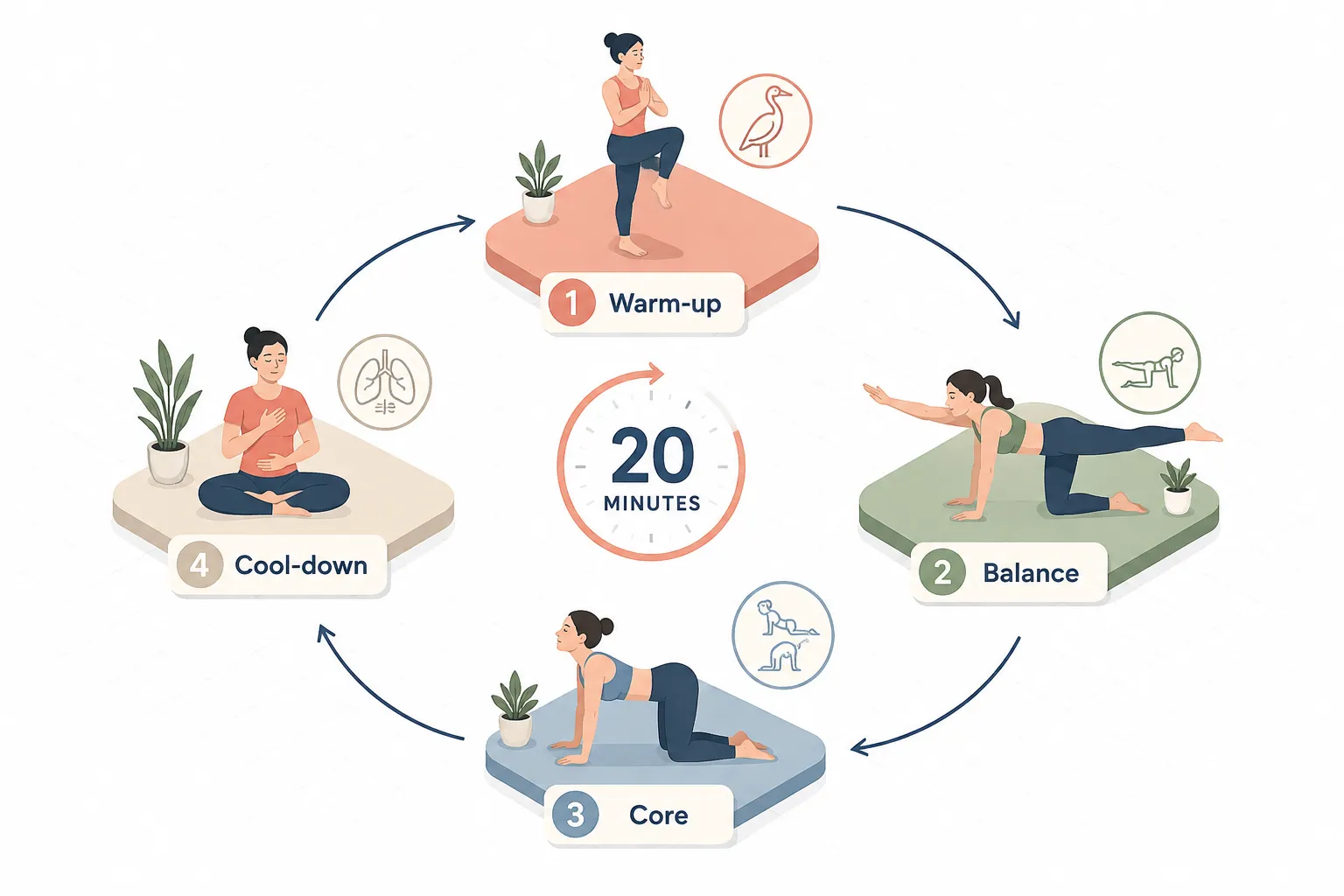 Block 4: Cool-down flow (3 minutes)