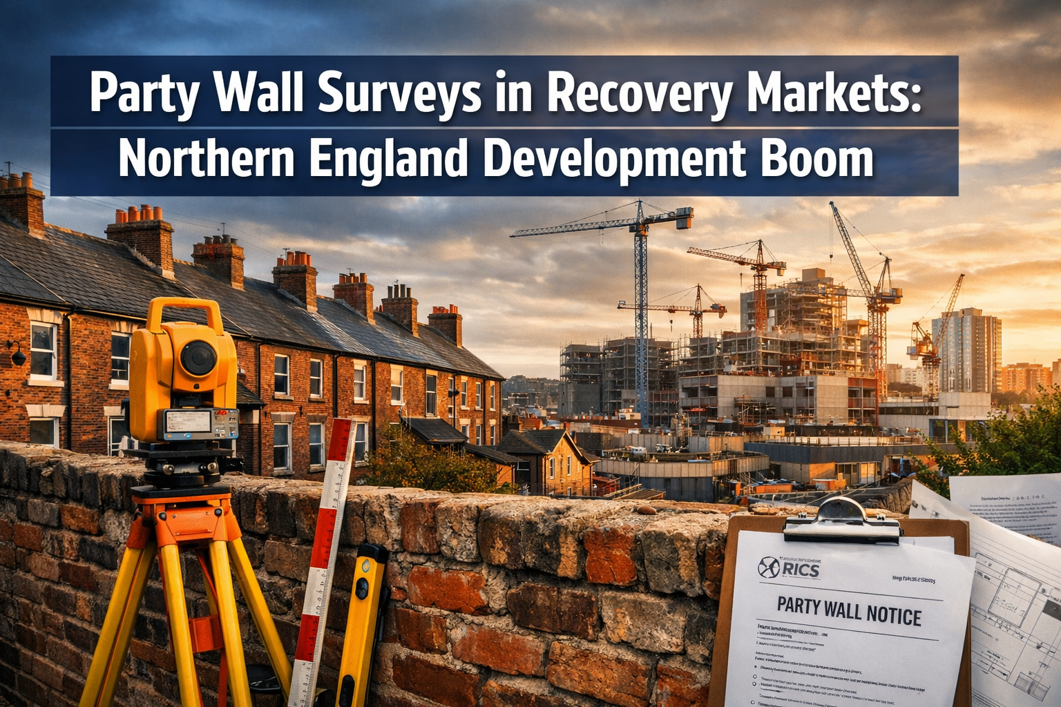 Professional () editorial hero image featuring 'Party Wall Surveys in Recovery Markets: Northern England Development Boom'