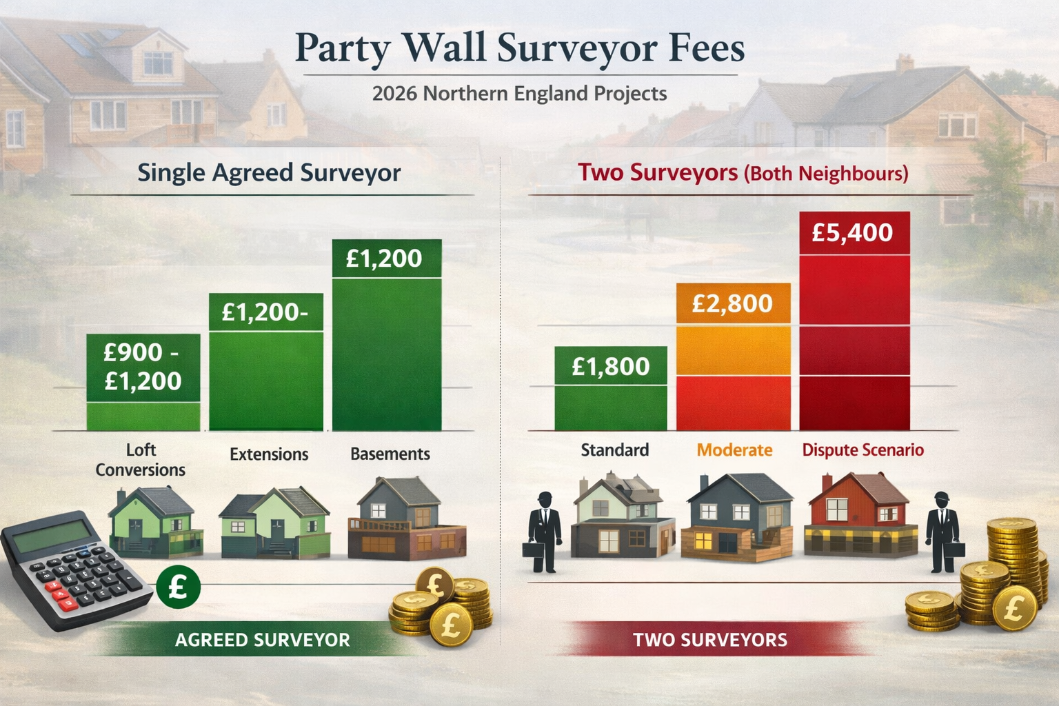 Detailed () comparative cost analysis visualization showing party wall surveyor fee structures for 2026 Northern England