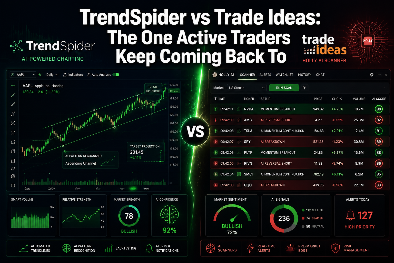 Professional () hero image featuring 'TrendSpider vs Trade Ideas: The One Active Traders Keep Coming Back To' in extra large