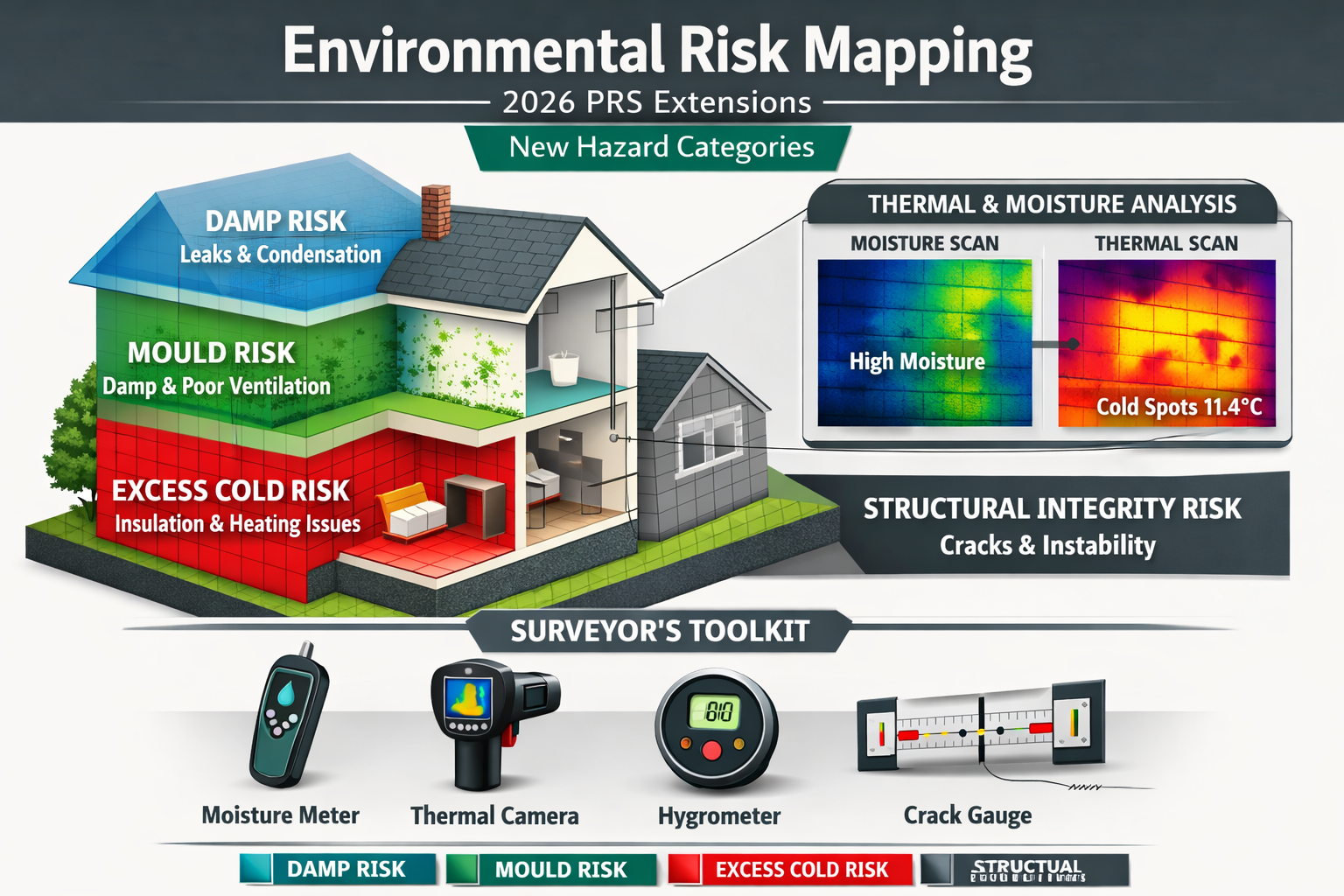 Detailed environmental risk mapping visualization showcasing new hazard categories under 2026 PRS extensions, featuring a