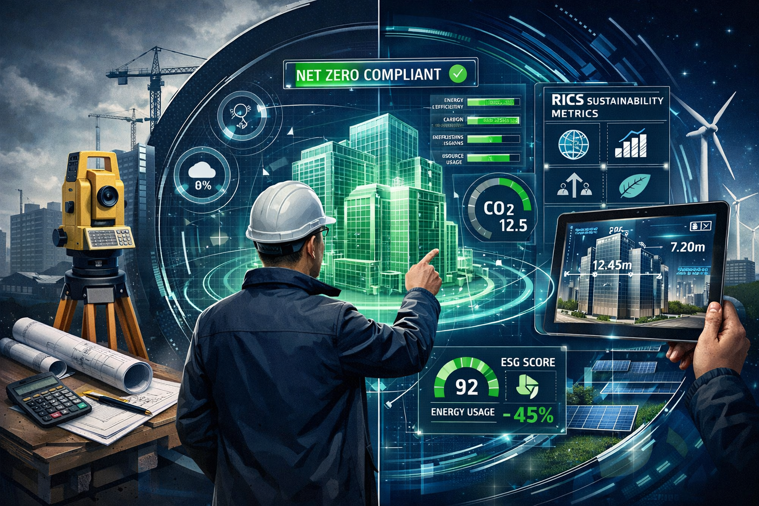 Dynamic professional illustration representing Chartered Surveyor Audits transformation, featuring a split-screen