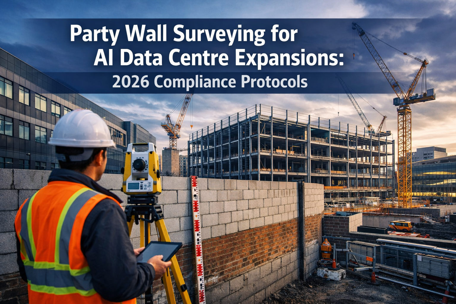 Professional () hero image featuring 'Party Wall Surveying for AI Data Centre Expansions: 2026 Compliance Protocols' in