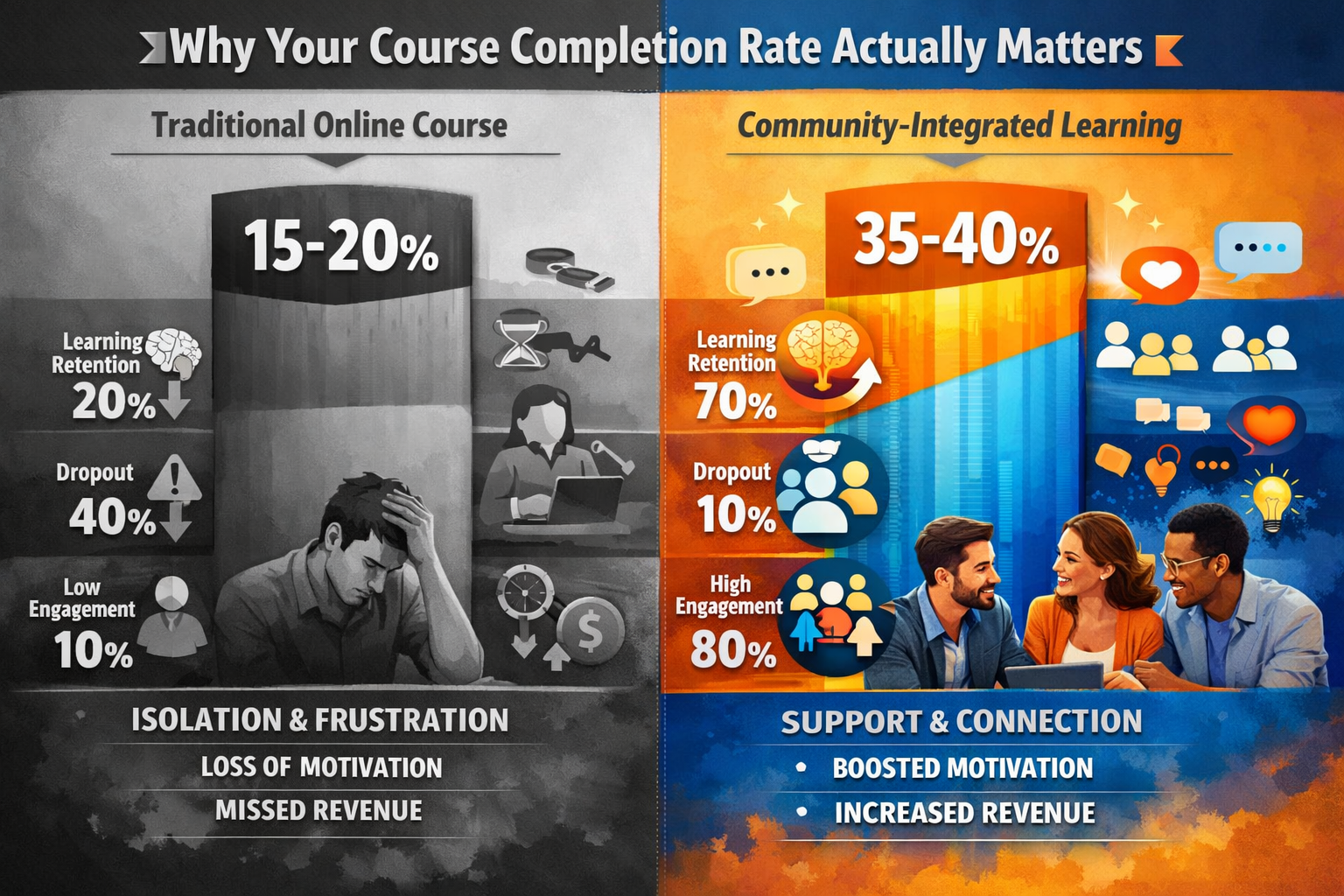 Training Completion Rates Community-Integrated Learning: The 30-40% Completion Rate Ad