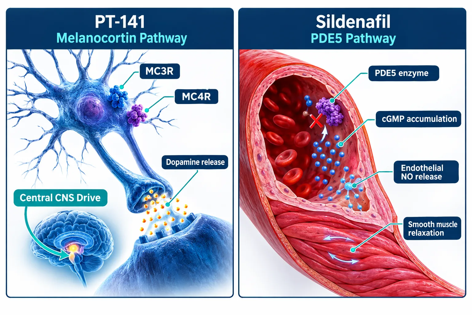 Receptor-Level Contrast: Melanocortin Agonism vs PDE5 Inhibition