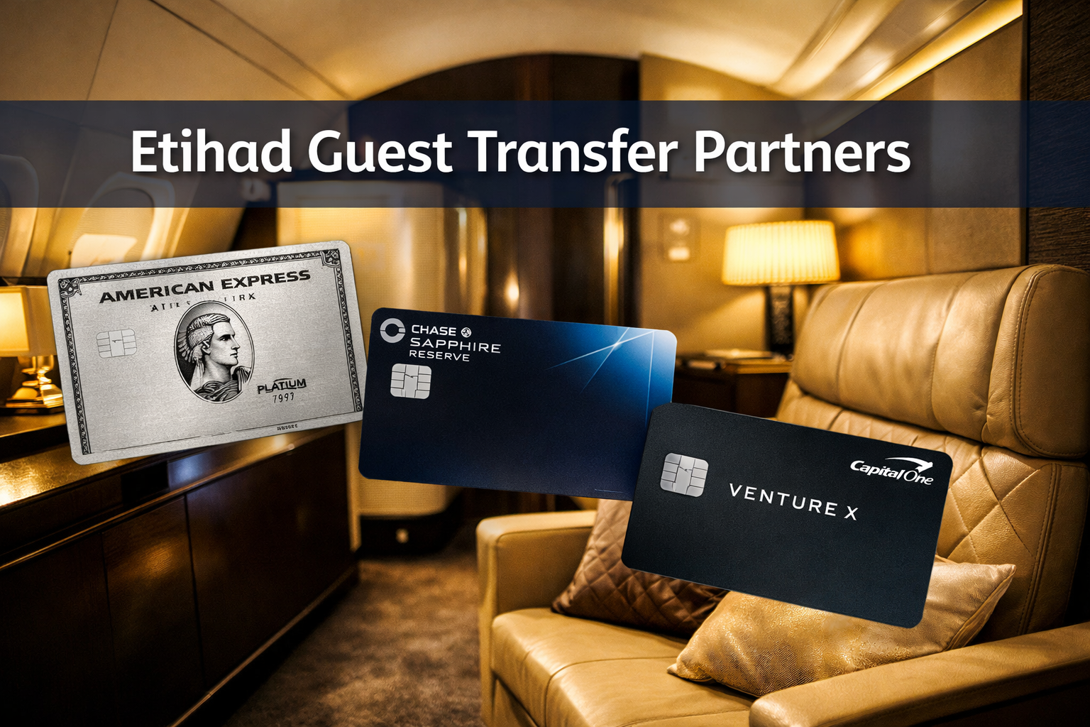 Professional landscape format (1536x1024) editorial hero image featuring bold text overlay 'Etihad Guest Transfer Partners' in extra large 7
