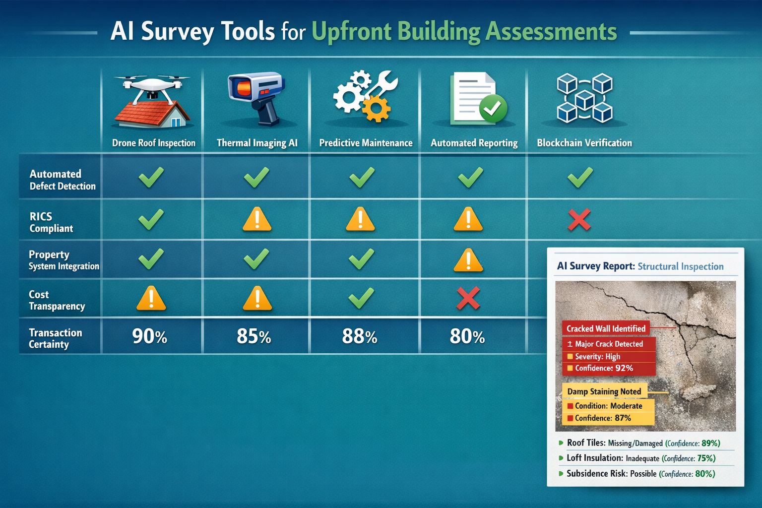Comprehensive () infographic-style image displaying comparison table of five leading AI survey tools for upfront building