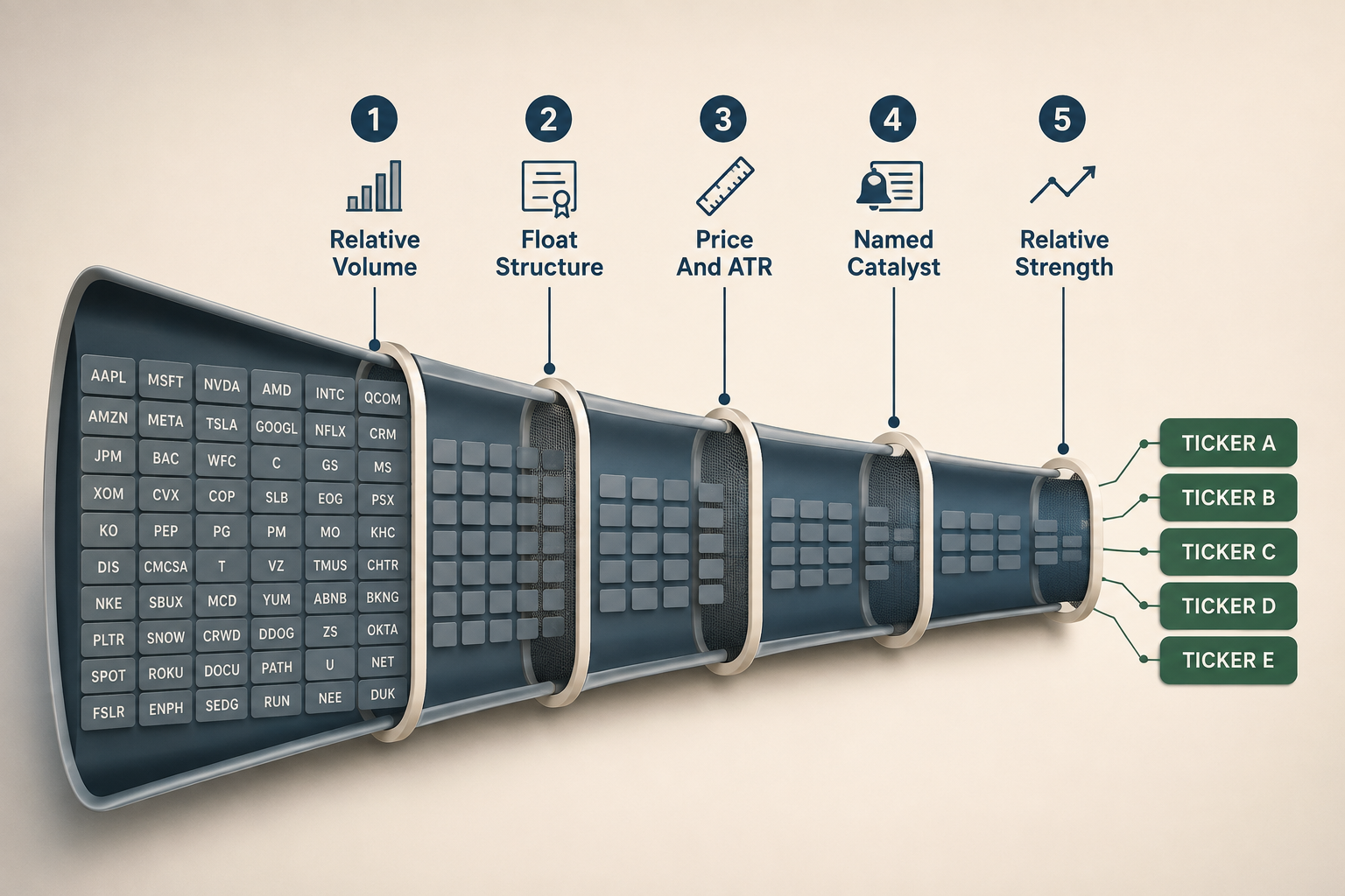 Which 5 Filters Cut a 200-Ticker List Down to 5?