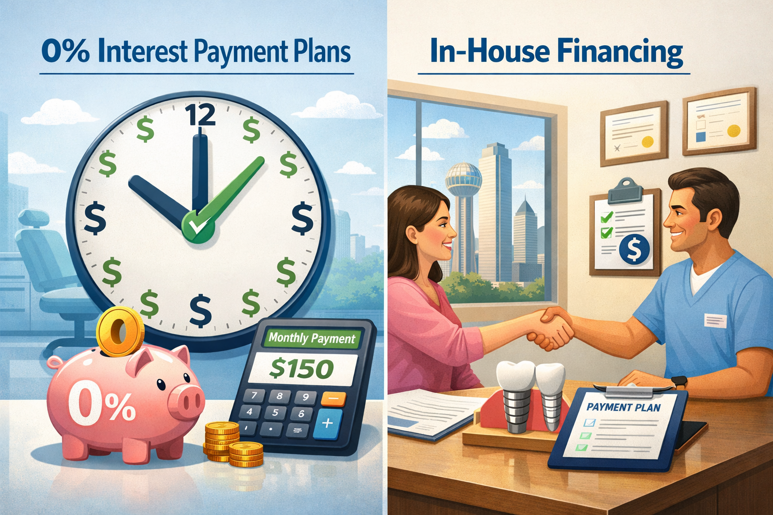 Detailed () image featuring a visual representation of '0% Interest Payment Plans' and 'In-House Financing'. This could be a