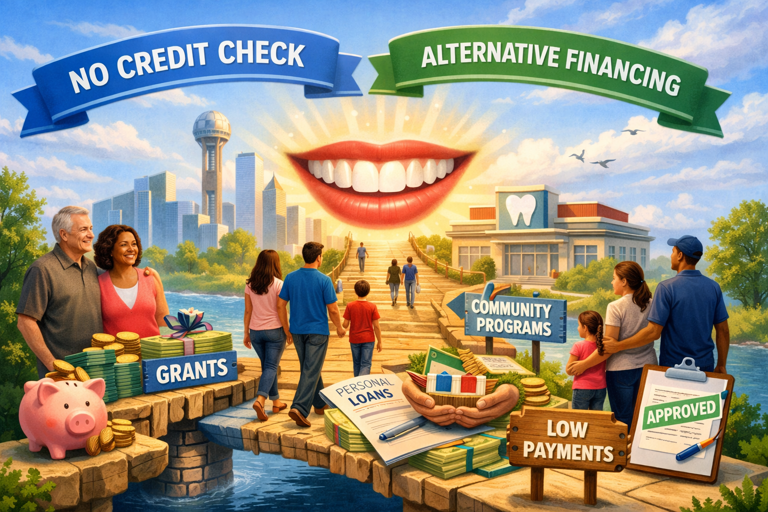 Detailed () image illustrating 'No Credit Check' and 'Alternative Financing' options. This image should visually convey