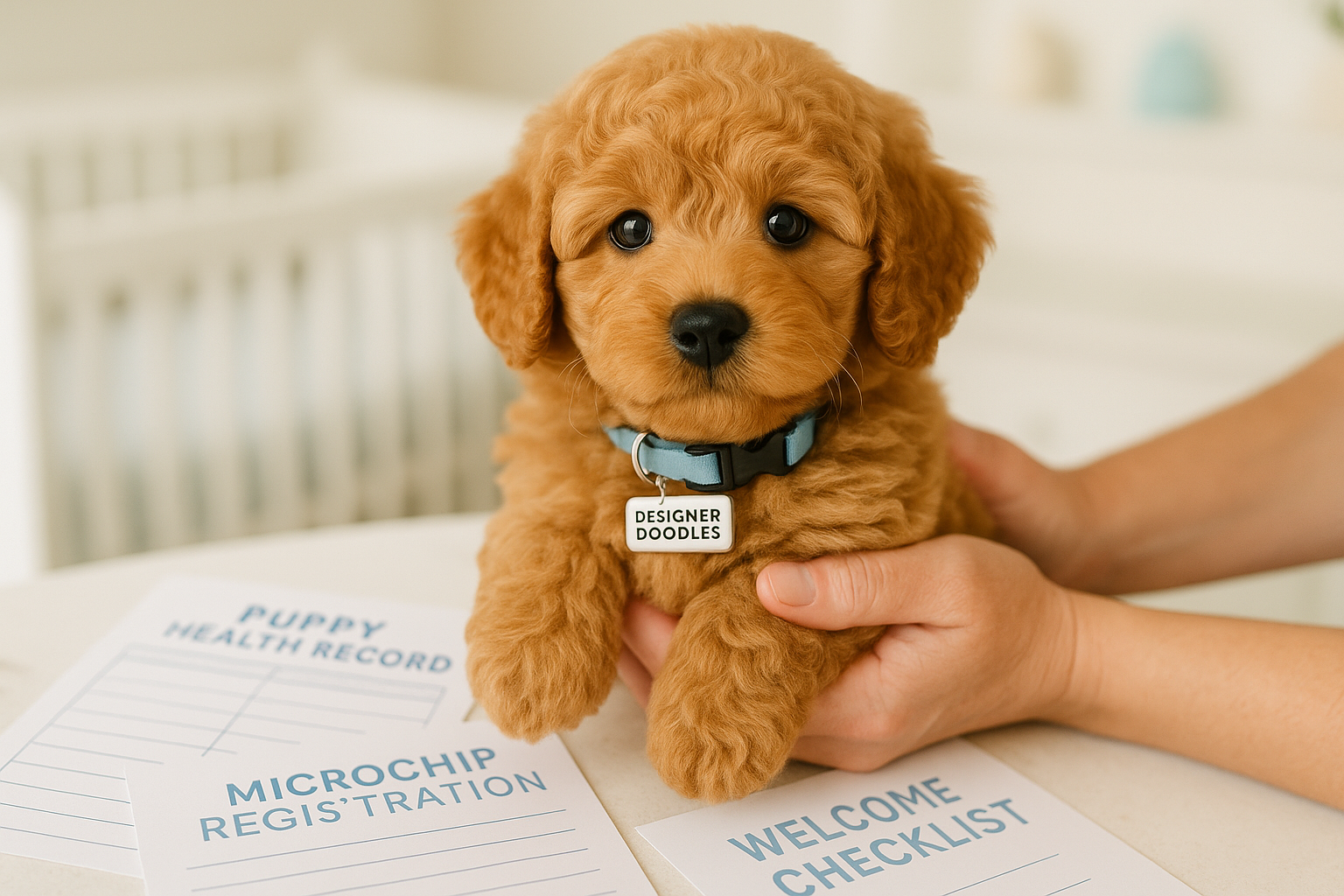 Landscape image (1536x1024) featuring close-up of adorable toy goldendoodle puppy with perfect teddy bear face, large expressive eyes, and f