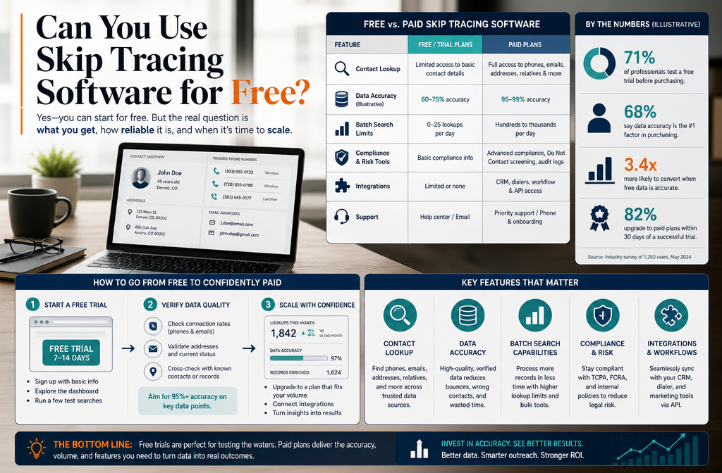 Professional infographic for article "Best Software for Skip Tracing: Find Leads Your Competition Can't", section: "Can You
