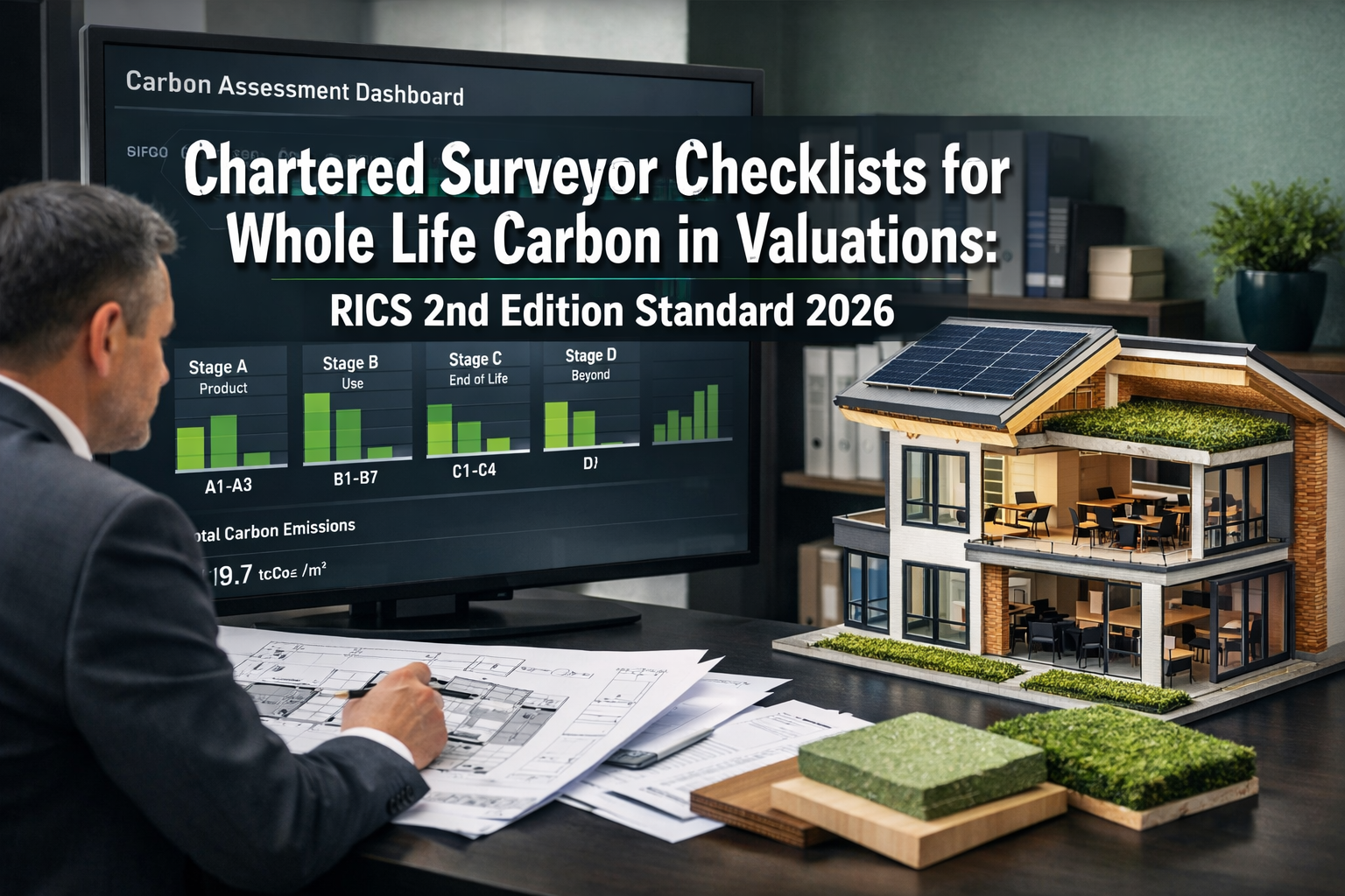 Professional () hero image featuring 'Chartered Surveyor Checklists for Whole Life Carbon in Valuations: RICS 2nd Edition