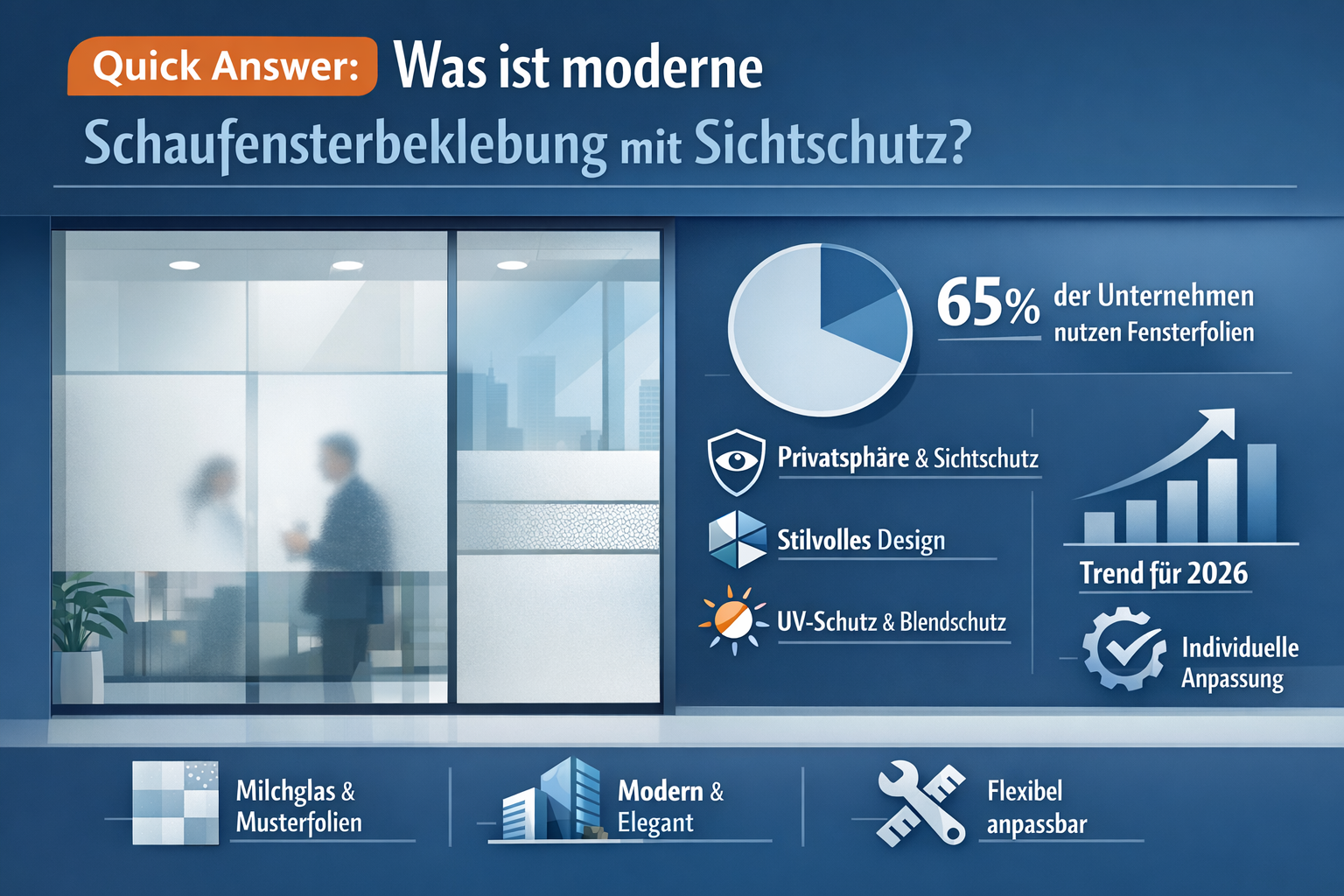 Professional infographic for article "Schaufensterbeklebung Sichtschutz Design modern: Der komplette Guide für 2026", section: "Quick Answer