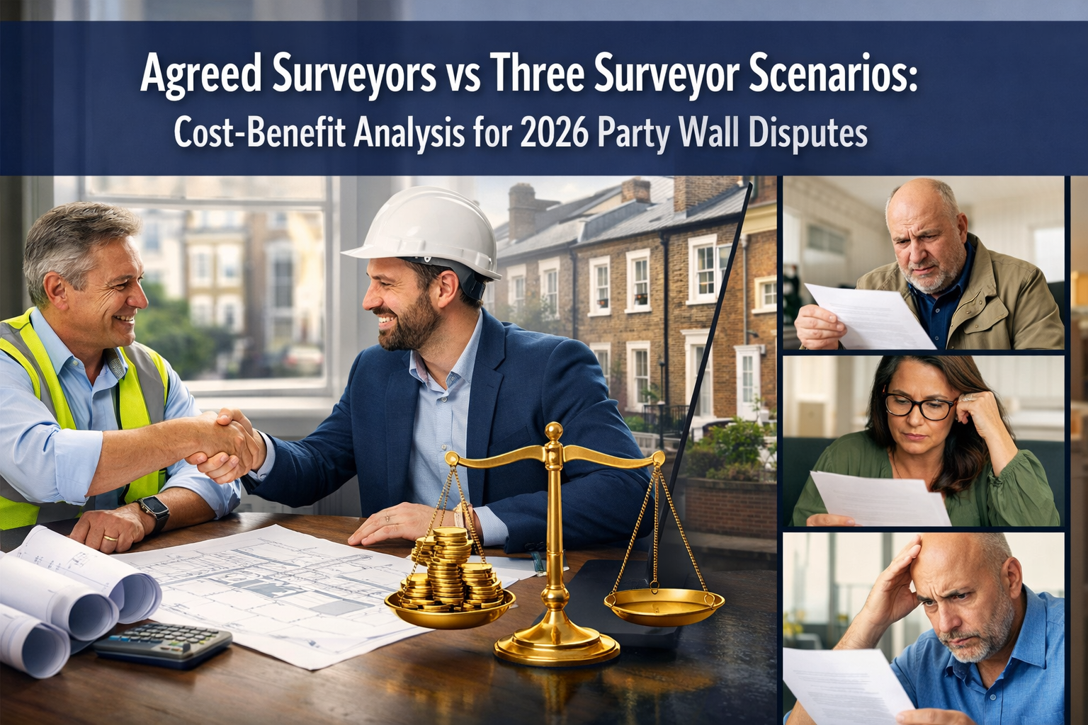 Professional () hero image with 'Agreed Surveyors vs Three Surveyor Scenarios: Cost-Benefit Analysis for 2026 Party Wall