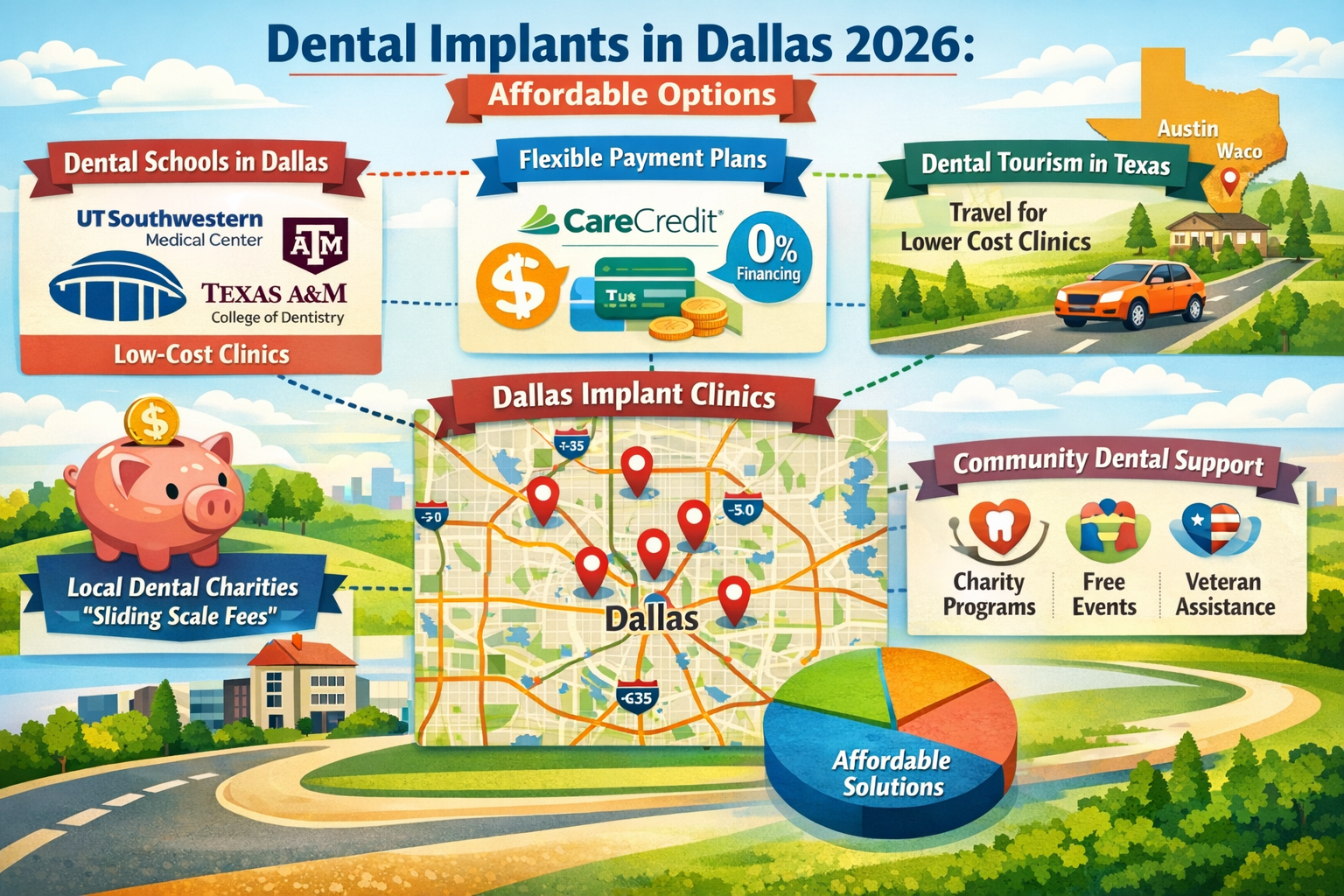 Detailed () image presenting a comprehensive overview of alternative financing and local support options for dental implants