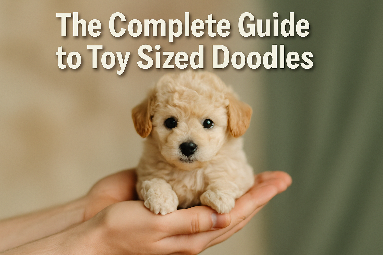 Professional landscape hero image (1536x1024) featuring bold text overlay 'The Complete Guide to Toy Sized Doodles' in extra large 72pt whit