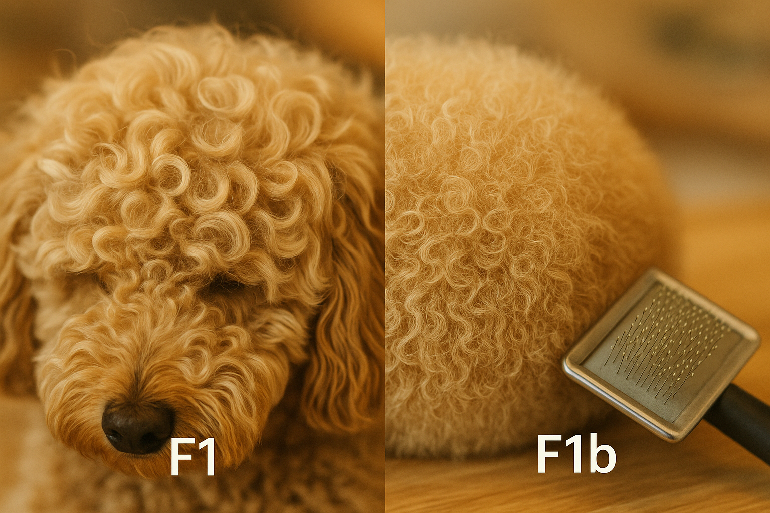 Detailed landscape photograph (1536x1024) showing close-up of toy sized doodle's distinctive curly hypoallergenic coat texture with golden c
