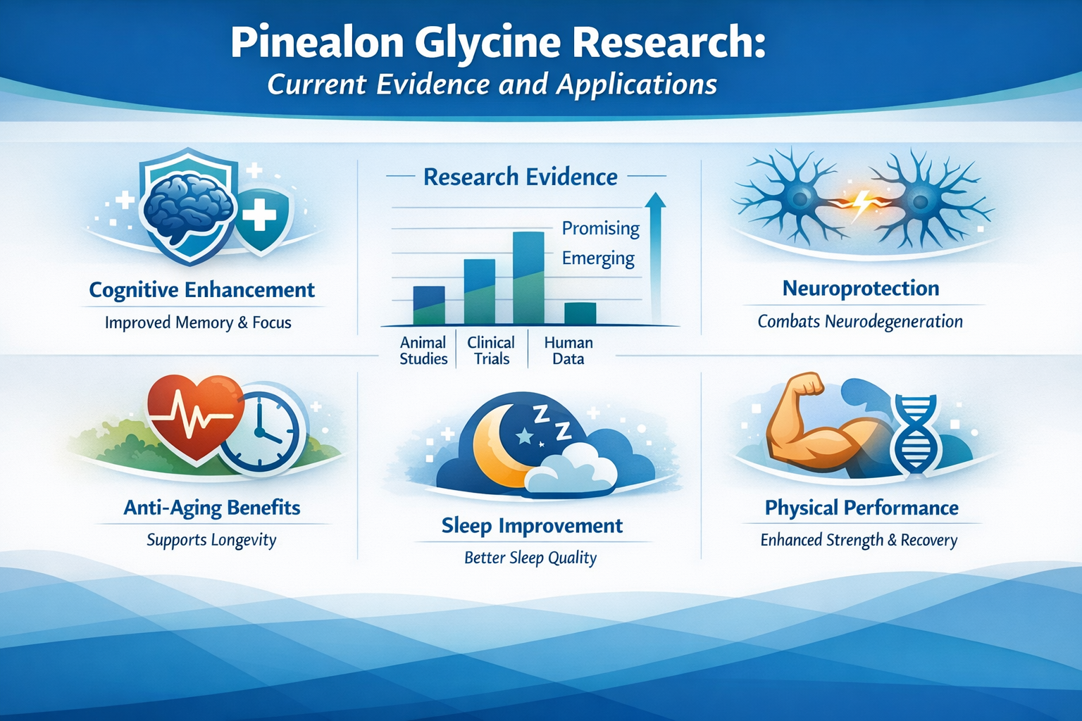 Professional landscape infographic (1536x1024) for article "Pinealon Glycine: The Complete Guide to This Advanced Neuropeptide for Performan