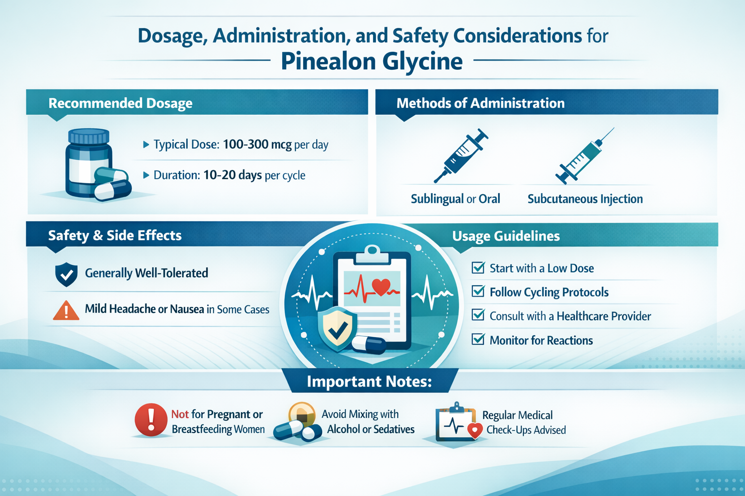 Professional landscape infographic (1536x1024) for article "Pinealon Glycine: The Complete Guide to This Advanced Neuropeptide for Performan