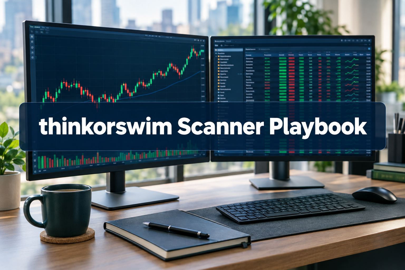 Professional () hero image with SHORT (≤42 chars): 'thinkorswim Scanner Playbook', white on a dark navy semi-transparent
