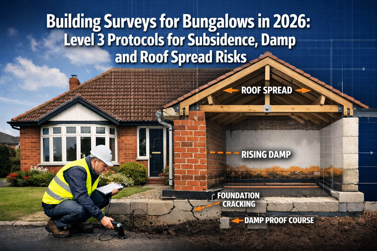 Professional () hero image with 'Building Surveys for Bungalows in 2026: Level 3 Protocols for Subsidence, Damp and Roof