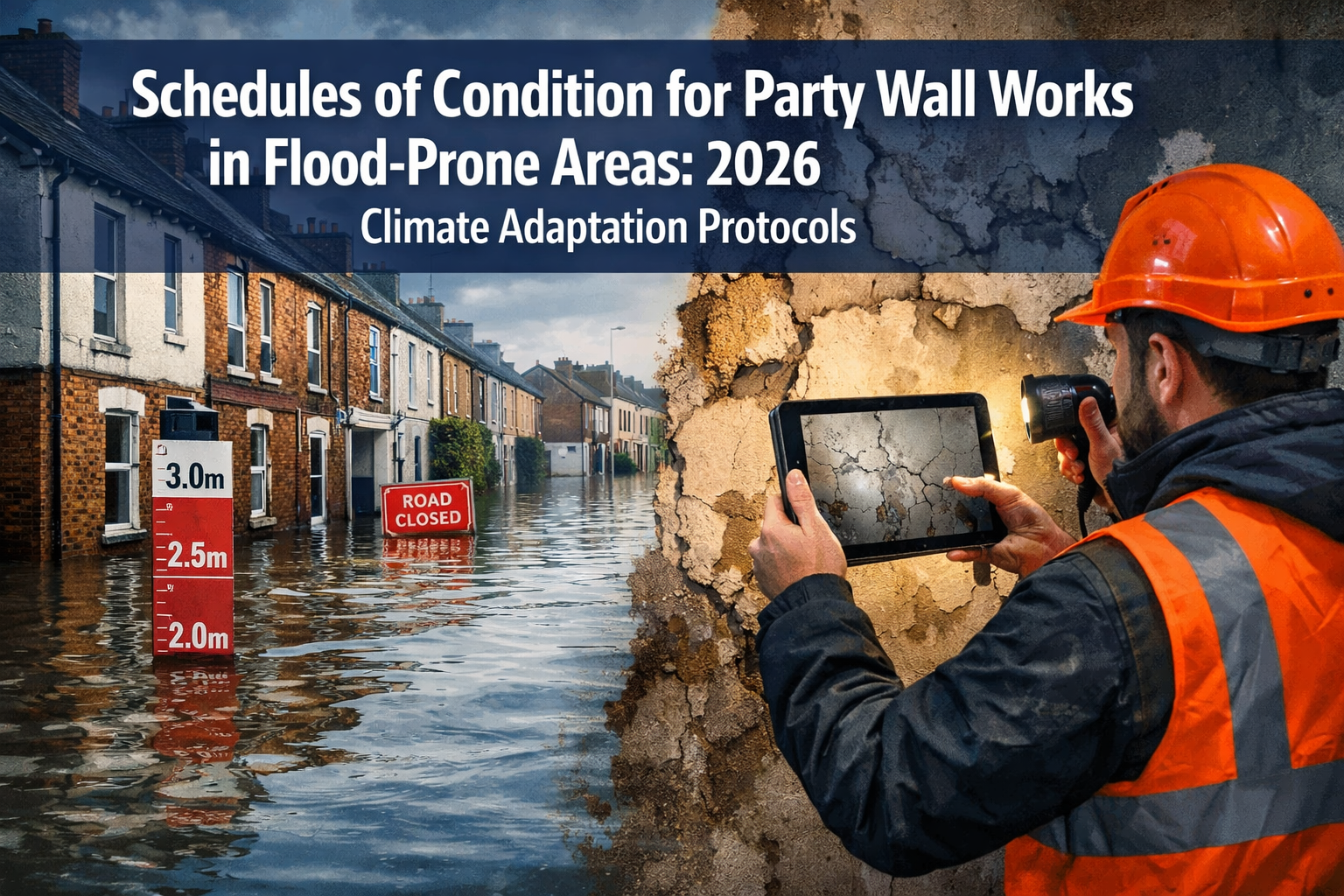 Professional () hero image with : 'Schedules of Condition for Party Wall Works in Flood-Prone Areas: 2026 Climate Adaptation