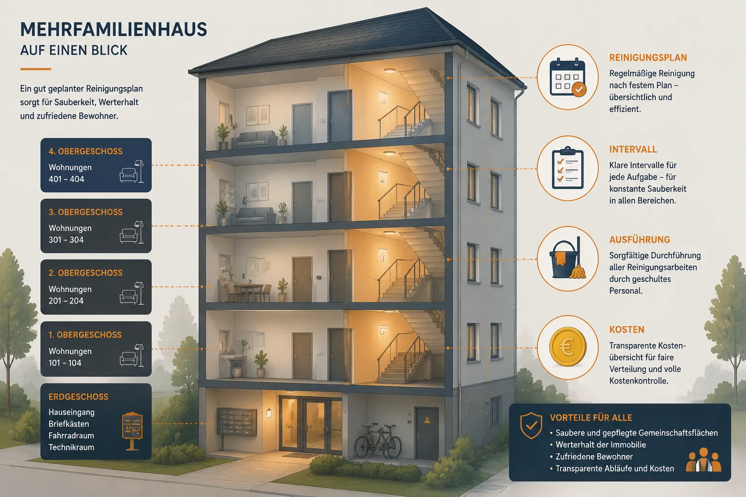 Unterschied zwischen Unterhaltsreinigung und Grundreinigung Treppenhaus