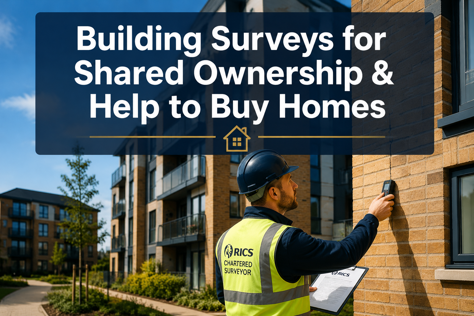 Professional () hero image with : 'Building Surveys for Shared Ownership & Help to Buy Homes' in extra large white with dark