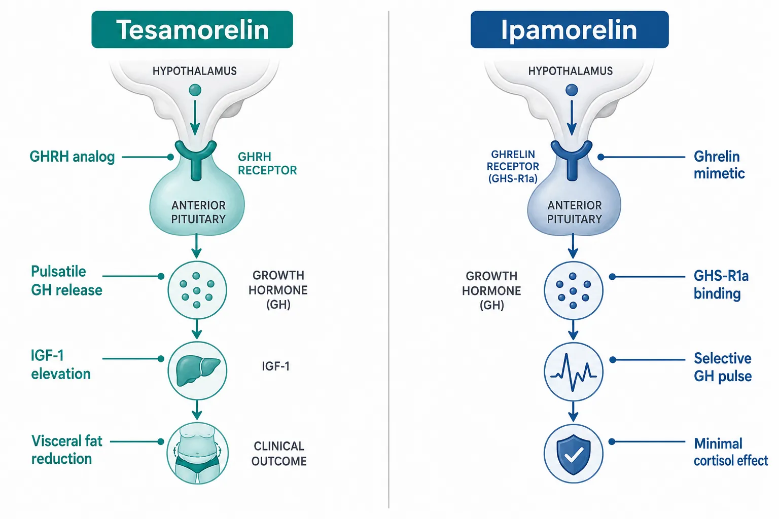 Tesamorelin and Ipamorelin: Two Different Mechanisms on the Same Axis