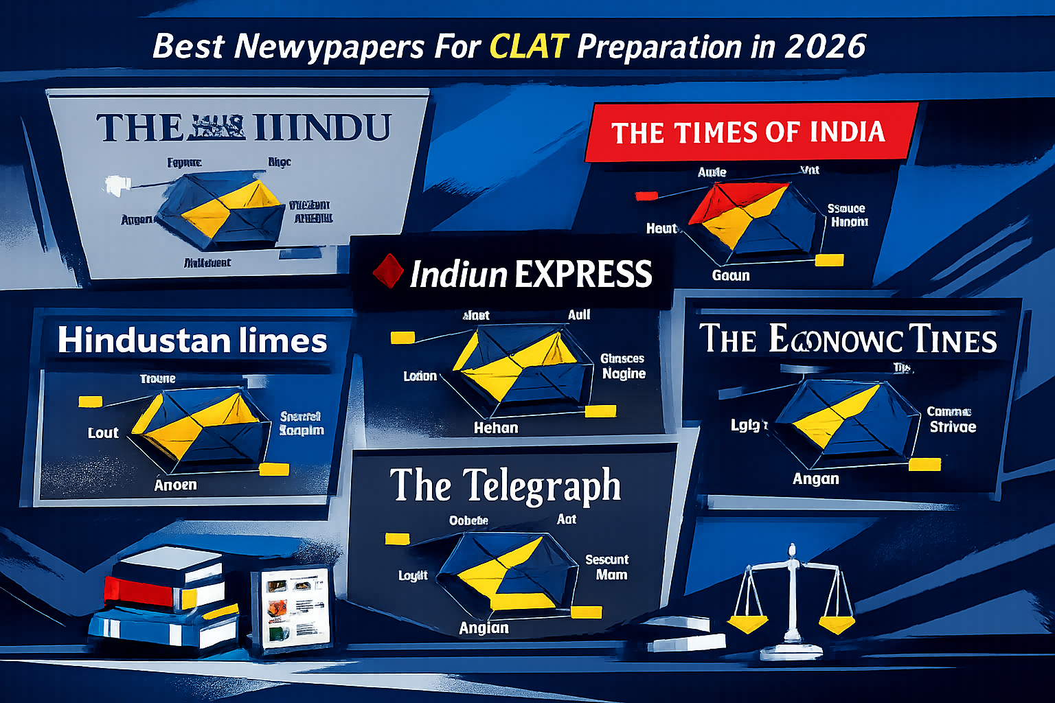 3D rendered, modern CGI, clean lighting, Andy Warhol pop art style, bold colors, screen print effect, Best Newspapers For CLAT Preparation i