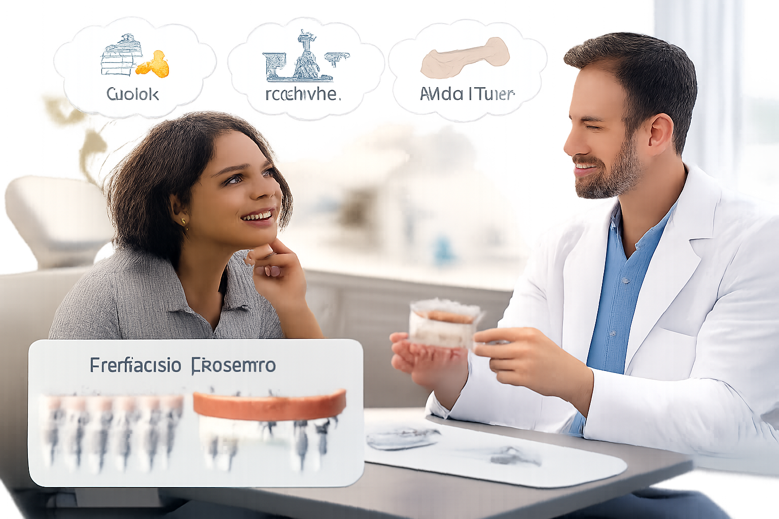 A conceptual image depicting a patient making an informed decision about full mouth dental implants in Dallas, with thought