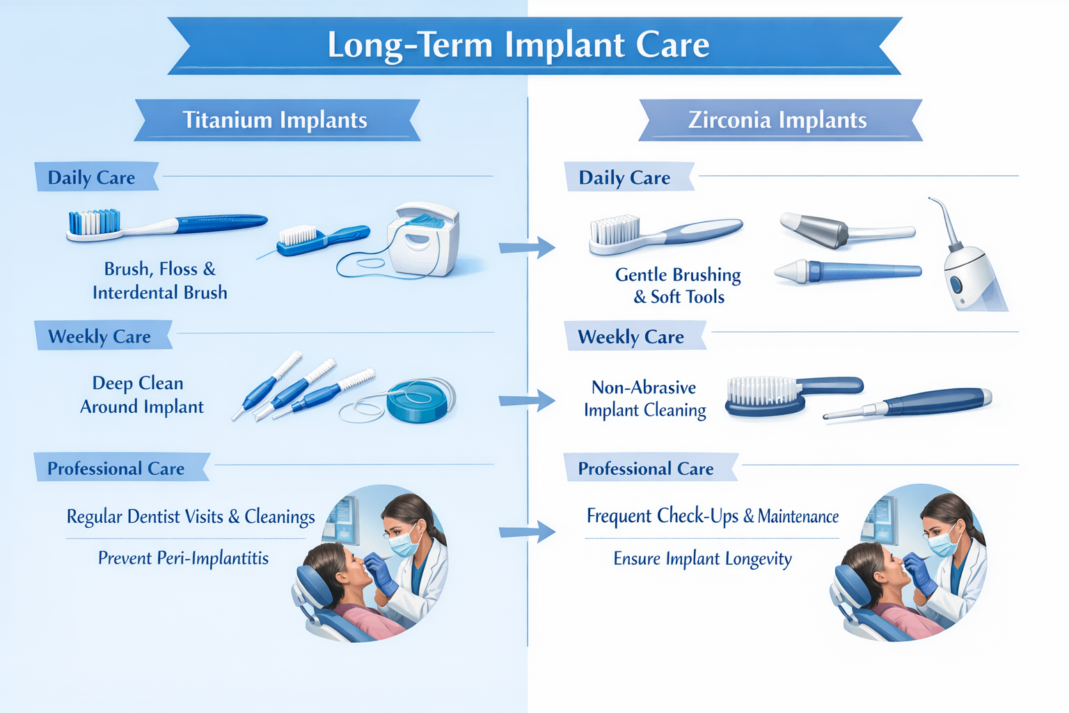 Titanium vs Zirconia Implant Maintenance: A 2026 Guide to Longevity
