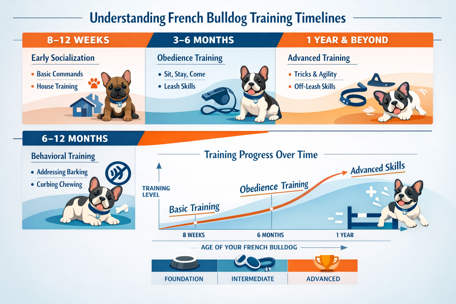 Professional infographic for article "How Long Does It Take to Train a French Bulldog: A Complete Timeline Guide", section: "Understanding F