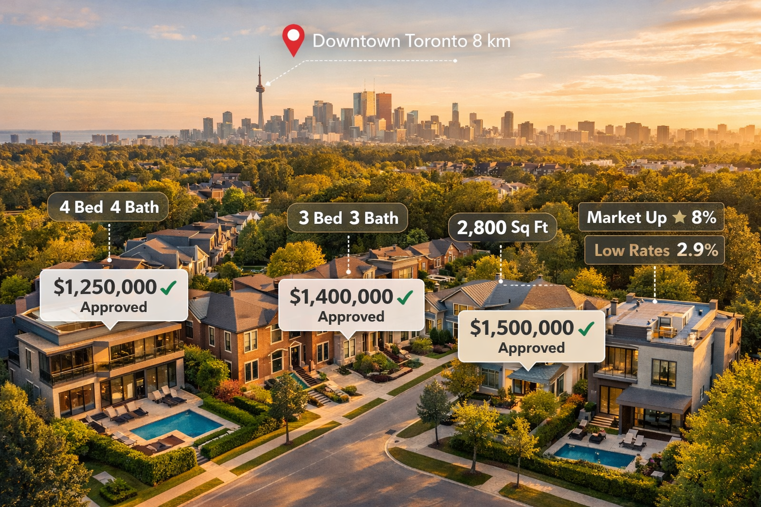 () aerial view of upscale Toronto neighborhood showcasing luxury homes in the Toronto luxury neighborhood aerial view.2M-Toronto luxury neighborhood aerial view.5M range, mix of modern detached