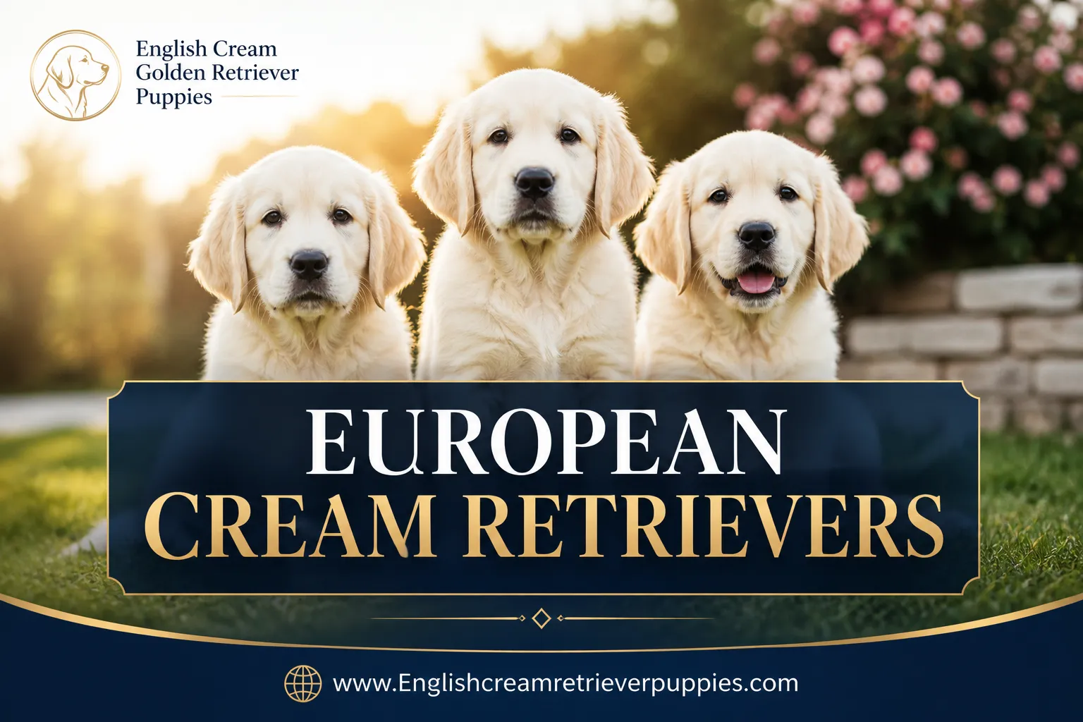 A reading "European Cream Retrievers". CRITICAL TYPOGRAPHY RULES: render the text on 1–2 lines, centered, with generous safe