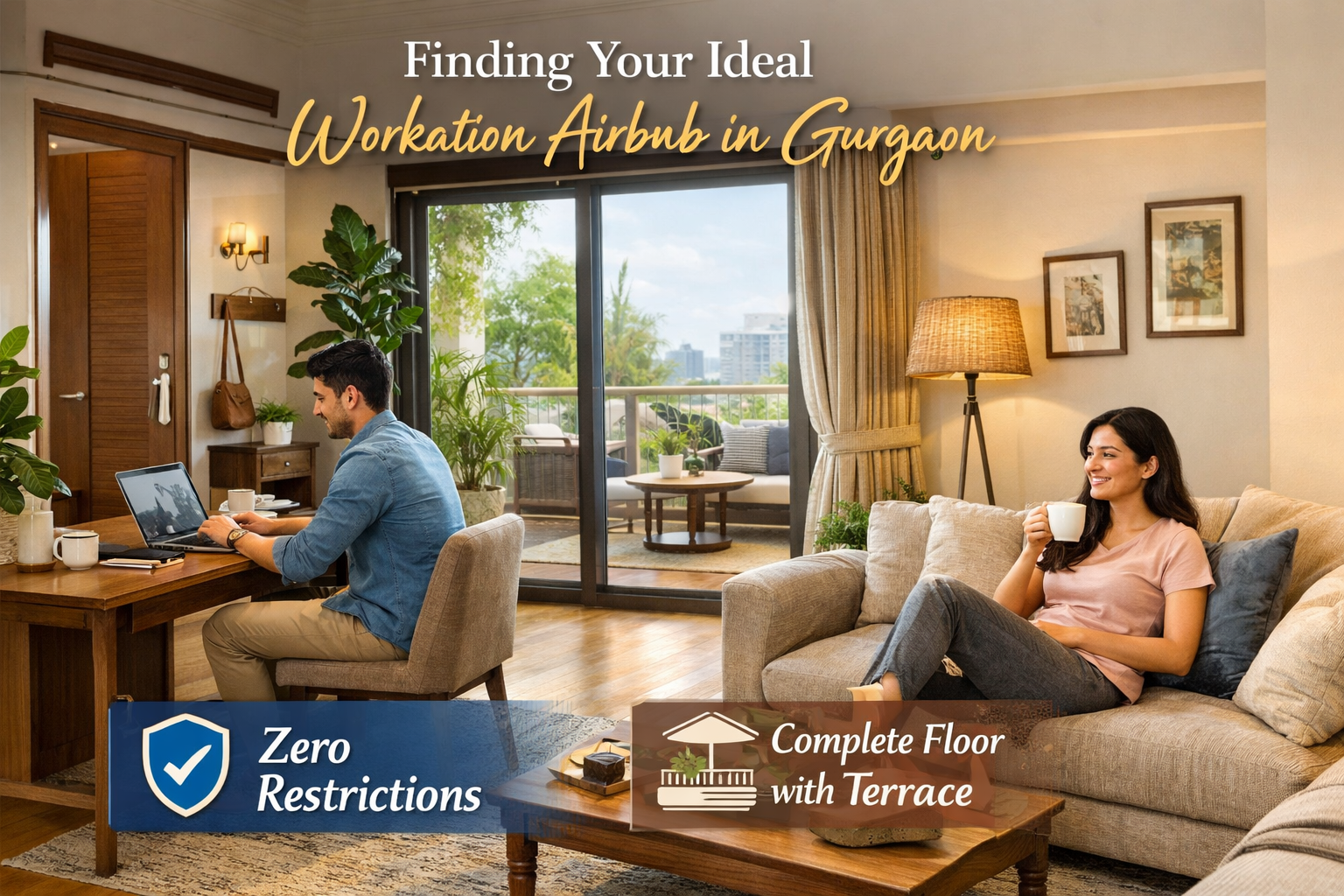 Detailed () image for the 'Finding Your Ideal Workation Airbnb in Gurgaon' section. The image features a bright, spacious