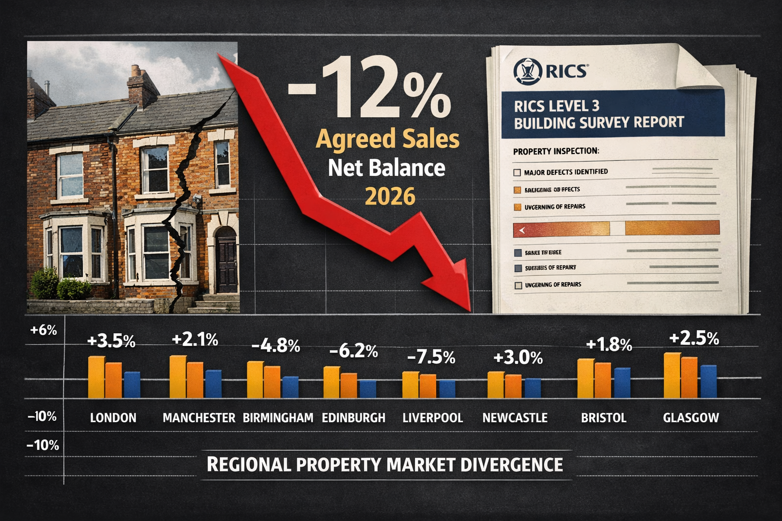 Detailed () infographic-style illustration showing a downward red arrow graph labeled '-12% Agreed Sales Net Balance 2026'