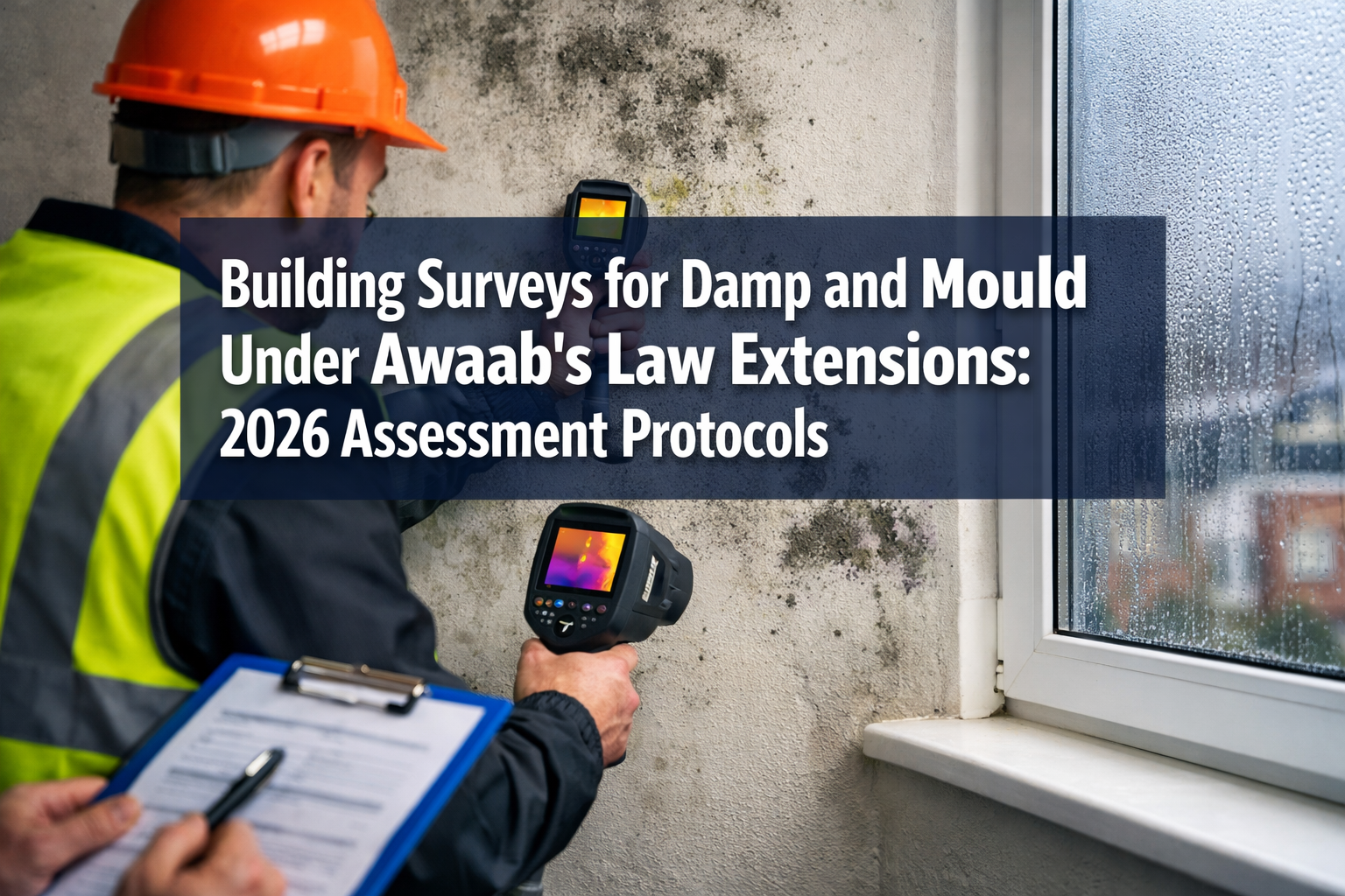 Professional () editorial featuring 'Building Surveys for Damp and Mould Under Awaab's Law Extensions: 2026 Assessment