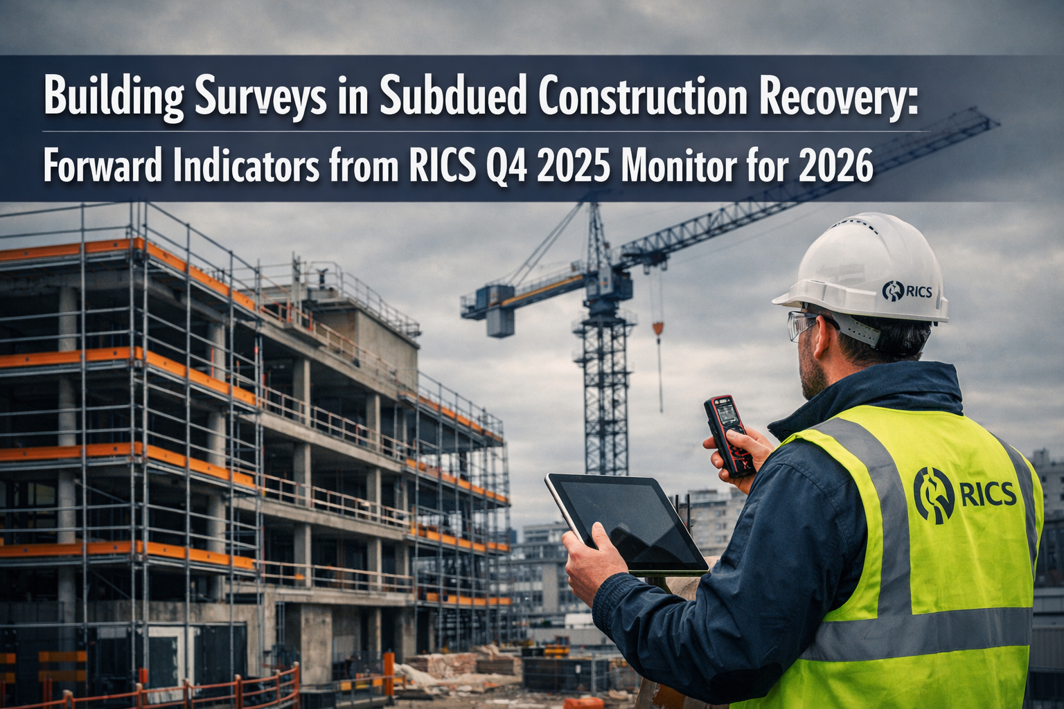 Professional () hero image featuring 'Building Surveys in Subdued Construction Recovery: Forward Indicators from RICS Q4
