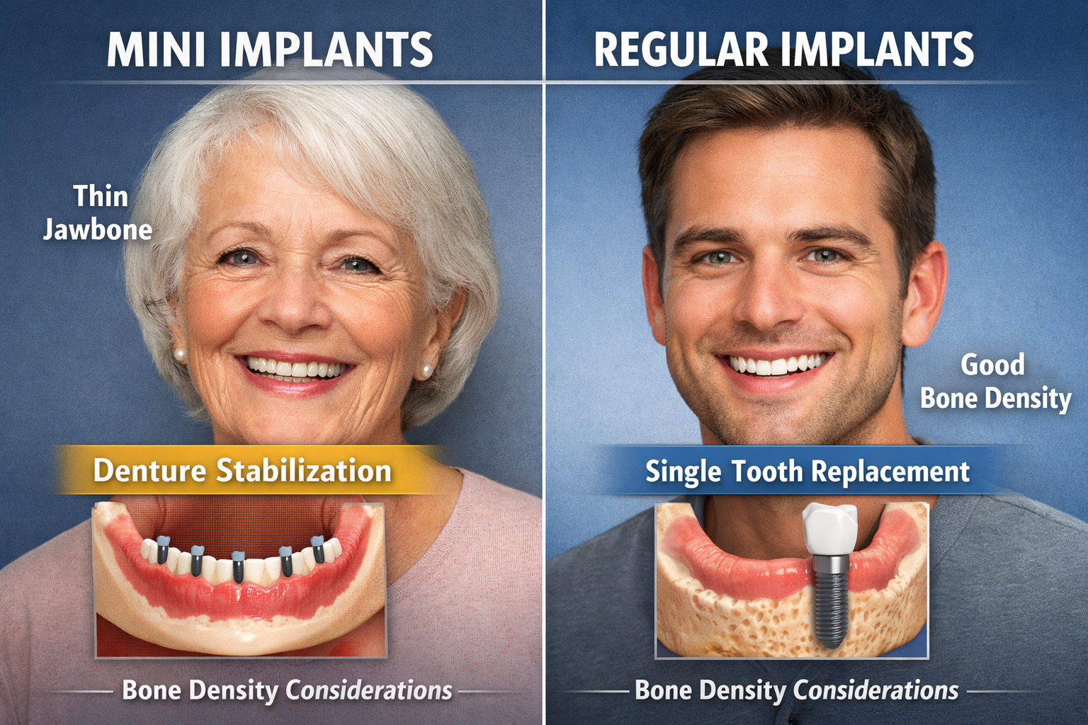 Mini dental implants vs regular implants